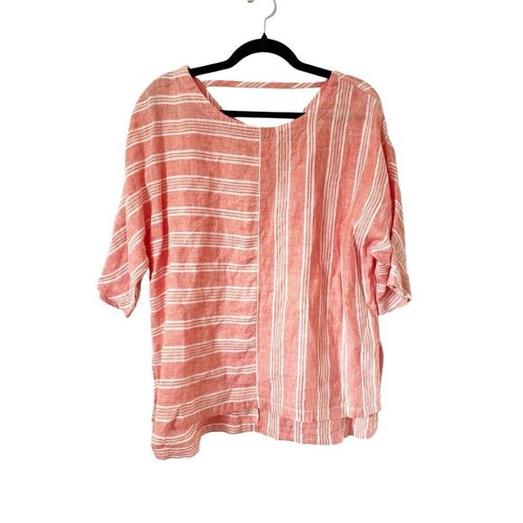 Caslon Red and White‎ Stripes 100% Linen Short Sleeve Top Medium - Picture 1 of 4